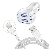 シガーソケット USB カーチャージャー 車 iPhone 充電器 USB-A 2ポート 【車載充電器 Lightningケーブル付き 1.8m】 ライトニング 超小型 軽量 車 じゅうでん器 i phone シガーソケット アイフォン USB 4.8A急速給電 GAEF しがーソケット コンパクト iPhone14/13/12/11/XS/X/8,Android各種対応 – ホワイト
