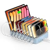 Alxum 2024 8ポート PD USB充電ステーション（USB C PD20W*2+USB A*6) 75W PSE認証済 6台同時充電 1.5A/2.4A スマートIC搭載 スマホ/Android/iPhone/iPad/kindle/タブレット/PSP対応 仕切り板間隔調整可能-ブルー 充電ケーブルは含まれていません