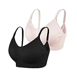 マタニティブラ, KUCI® 女性のシームレスな看護ブラジャーは、ブラジャーの下にないブラジャーを押し上げます (M, Black+Pink/2Pack)