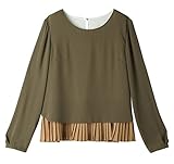 Angeliebe エンジェリーベ マタニティ トップス 授乳口付き 裾 プリーツ レイヤード風 プルオーバー 産前 産後 妊婦服 長袖 重ね着風 S ～ M カーキ 21110 21110301