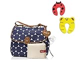 Babymel Satchel Changing Bag In Navy Jumbo Dot With Changing Mat & Insulated Bottle Pocket Plus 1 Pa