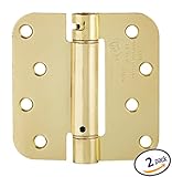 Dynastyハードウェア4 " x 4 "ほぞ穴スプリングヒンジwith 5 / 8 "半径コーナー、サテン真鍮 – Pack of 2ヒンジ