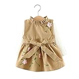 FEVON　ワンピース　子供　ベビー　女の子　セットアップ　2点セット　Tシャツ＋ワンピース　長袖　春　秋　キッズワンピース　ガールズ　女児　可愛い　花の刺繍　フリル立ち襟　プリンセス　発表会 入園式