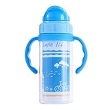 Kesoto 子供用ボトル　子供マグ　ストローボトル　食品級シリコン　子供ボトル　持ちやすい　300ｇ　全3色 - 青