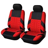 KeiSquare シートカバー 車 カー 用品 汎用 運転席 助手席 2枚セット アクセサリー 座席 自動車 伸縮 フロント (Red)