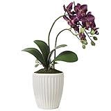 装飾人工パープルOrchid Flower Arrangement inホワイトリブ編みセラミック花瓶