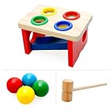 VolksRose? Wooden Pounding Bench - Pound & Tap Pounder Bench Slide with Balls and Hammer for Child 2