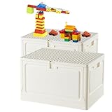 BOSEDSANG 折りたたみ式収納ボックス 組み立て蓋付き デュプロブロック用 (2個パック ホワイト+ホワイト)