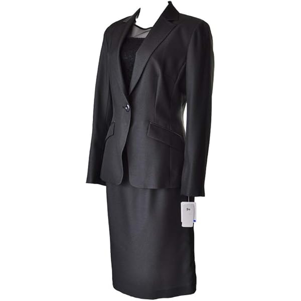 Amazon | 白黒バーズアイ 2スカート 3点スーツグレー 襟パイピング