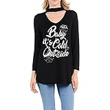 クリスマスコ仮装 Hosam クリスマス コスチューム レディース vネック ロングTシャツ 欧米風 柔らかい 落ち感 クリスマス雰囲気満点 おしゃれ ファッション (L, ブラック)