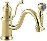 KOHLER K-169-PB Antique Single Control Kitchen Sink Faucet, Vibrant Polished Brass [並行輸入品]