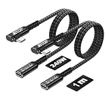 JBTOP USB C 4.0延長線90度1M（40 Gbps/240W/8K 2本）,L形USB4.0延長ケーブル