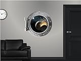 24" Port Scape Instant Space Window Colliding Planets 1 Wall Graphic Porthole Decal Sticker Mural Ho