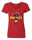 レッドリオネル・メッシFCバルセロナAir SoccerレディースVネックTシャツ