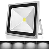 Warmoon Outdoor LED Flood Light, 50W Daylight White 6500K Waterproof Security Lights with 3-Prong US
