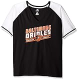 MLB Baltimore Oriolesレディースチーム半袖ラグランTシャツと腕ストライプ、2 x、ブラック/ホワイト