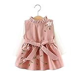 FEVON　ワンピース　子供　ベビー　女の子　セットアップ　2点セット　Tシャツ＋ワンピース　長袖　春　秋　キッズワンピース　ガールズ　女児　可愛い　花の刺繍　フリル立ち襟　プリンセス　発表会 入園式
