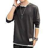 [Aroniko] 長袖 tシャツ メンズ ロングtシャツ カットソー ロンt レイヤード 100％綿 ゆったり カジュアル 無地 ファッション 丸襟 快適 大きいサイズ 春 秋 冬 グレー M