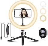 LEDリングライト【最新版リングライト】KilYn 外径10.2インチ USBライト 3色モード 10段階調光 生放送 ledリングライト