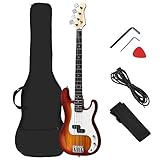 Costzon フルサイズ エレキ 4弦 ベースギター 初心者用 コンプリートキット ローズフィンガーボードとブリッジ ピックアップ2個 トーンコントロール ギターバッグ ストラップ ギターピック アンプコード (サンバースト)