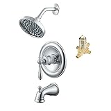Aqueous KTS-305030CH Shower Kit with Trim, Sunflower Showerhead, Tub Spout with Diverter, and Rough-