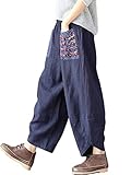 [マイサム] レディース パンツ ロングパンツ ガウチョパンツ リネン サルエルパンツ 綿麻 ゆったり 着痩せ ワイドパンツ カジュアル ブルー L