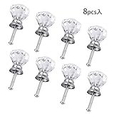 引き出しノブ 取っ手 ハンドル ツマミ クリア クリスタルガラス ダイヤモンド形 取っ手 食器棚 キャビネット 引き出し 戸棚 ねじ付き お洒落 インテリア 8個セット