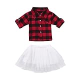 Tovadoo チェック柄 トップスシャツ+チュチュスカート ２点セット 幼児服 赤ちゃん服 女の子 キッズファッション カジュアル 普段着 お出かけ 75～120 1才～4才