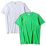 フルーツオブザルーム (FRUIT OF THE LOOM) Tシャツ 2枚セット パックTシャツ メンズ (L, ホワイト×グリーン)