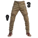 [RENHE] バイク用パンツ メンズ ライディングパンツ プロテクター ライダースパンツ 春夏秋冬 バイクズボン デニム レーシングパンツ ストレッチ素材 耐磨耗性 カーキ Lサイズ