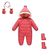 LittleSpring 冬 ダウン カバーオール ロンパース フード付き キャップスーツ ベビー 男の子 女の子 長袖 防寒着 幼児服 厚手 保温 ダウン ジャケット 手袋 靴下 セットアップ ピン