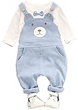 QD-WSTベビー服 サロペット パンツ 子供 ロンパース オーバーオール カワイイ くまさん 2点セット 出産お祝い プレゼント (80ｃｍ, ライドブルー)