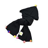 (よキーよ)Yokeeyo ニット帽子 マフラー ケープ 一体型 フード ポンチョ 襟巻 肩まであたたかキャップ 赤ずきんちゃん風マフラー ニットキャップ マルチ毛玉付き 可愛いとんがりハット秋冬 防