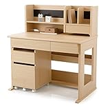 LOWYA （ロウヤ） 学習机 本棚収納 ランドセル収納 木目調 スライドレール コードスリット付 大人なっても使える ツートーン 幅100cm ナチュラル/ブラウン おしゃれ 新生活