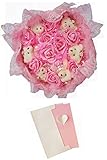 MedianField 【 花束 くま 6匹 メッセージカード セット 】 くま束 造花 ギフト バラ ブーケ クマ束 結婚式 誕生日 母の日 退職 出産祝い プレゼント ベア ウエディング (ピンク
