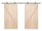 TMS 12 ftブラックバーンスライドドアハードウェアセットW / 2 x 42 "ワイドUnfinished木製ドアスラブ