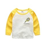 PANCY 子供服 春秋 長袖 Tシャツ キッズ トレーナー 丸い襟 男の子 女の子 かっこいい スポーツ プリント ホワイト(イエロー,130cm)