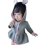 Plus Nao(プラスナオ) 切りっぱなしポンチ素材 子供用 耳付きパーカー ワンピース ジップアップ フレア 長袖 バイカラー シンプル 無地 女の子 べビー キッズ 80 85 90 95 10