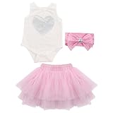 Transer新生児赤ちゃん女の子ハートプリントロンパースヘッドバンド用フリル付きスカート服装服セット カラー: ピンク