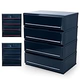 収納ケース チェスト 木天板 ハイブリッド天板 色分けプレート付 帯電処理 角丸加工 幅62 4段 ダークブルー