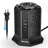 延長コード 2M 電源タップ タワー Type-C付 8個AC口 2個USB-Cポート 2個USB-Aポート Micshion USB コンセント 個別スイッチ型 テーブルタップ 雷ガード usb-c付き たこ足配線 過負荷保護 2層 省エネ ブラック…