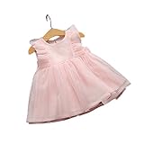 Pojour 夏 1-6歳キッズドレス 子供かわいいチュールワンピース 袖無し 通気 綿 ピンク(90cm)