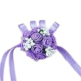 Pixnorブライダルブライズメイド手首花ブレスレットFoam (パープル+ホワイト)