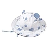 【ノーブランド品】ベビー耳付きつば広ハット あご紐付き 45cm-48cm 帽子 蝶ホワイト