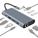 Besince Type-cハブ 11in1 Type C ハブ ドッキングステーション 変換アダプタ USB3.0 PD急速充電 HDMI出力 LAN 100W イーサネット 100Mbps 4K対応 USB-C USB-A microSD&SDカード MacBook ProAir用 USBCドック/Dell/iPad Proなど対応 (Gray)
