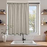 Topfinel カフェカーテン レース リネン風 カーテン レース 小窓 90cm丈 ウッドカラー 1枚 透けない 外から見えにくい 目隠し 半遮光 断熱 UVカット 通気 洗える キッチン リビング トイレ 玄関