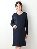Angeliebe エンジェリーベ マタニティ 授乳口 付 やわらか フライス ボックス ワンピース 産前 産後 授乳服 妊婦服 長袖 M ～ L ネイビー