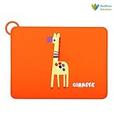 Raymoon ベビー用　お食事マット　ランチョンマット ランチマット　シリコン製　子供給食用　かわいい動物柄　食べこぼしキャッチ　撥水 防汚 丸洗い キリン　オレンジ
