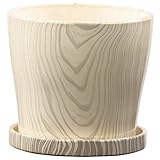 インテリアポット ウッディ ラウンド 19.5cm ホワイト 皿付 【4個入り】 ／植木鉢 dS-1672083