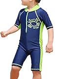 (ラウンドアース キッズ) Round Earth Kids 男 の子の ボディ スーツ 半袖 セットアップ 帽子 セット ジッパー 付で 着脱 楽チン カニ 柄 が キュート 10(105-115)
